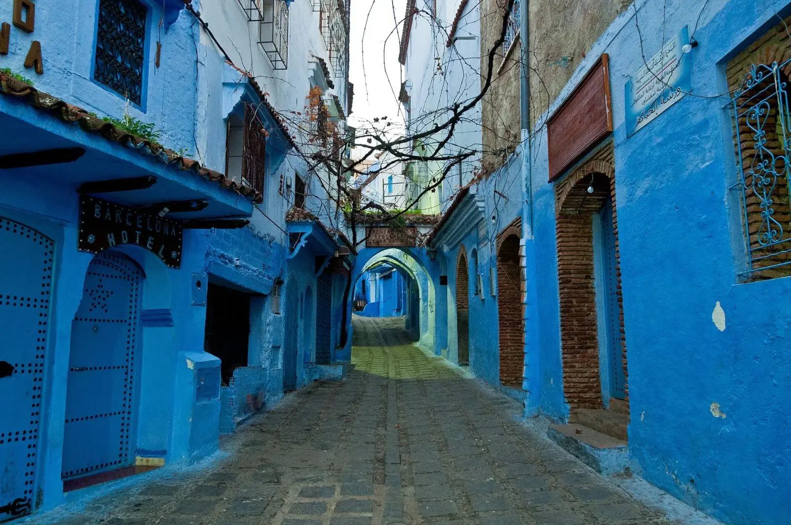 Blue-painted street in Chefchaouen, Morocco