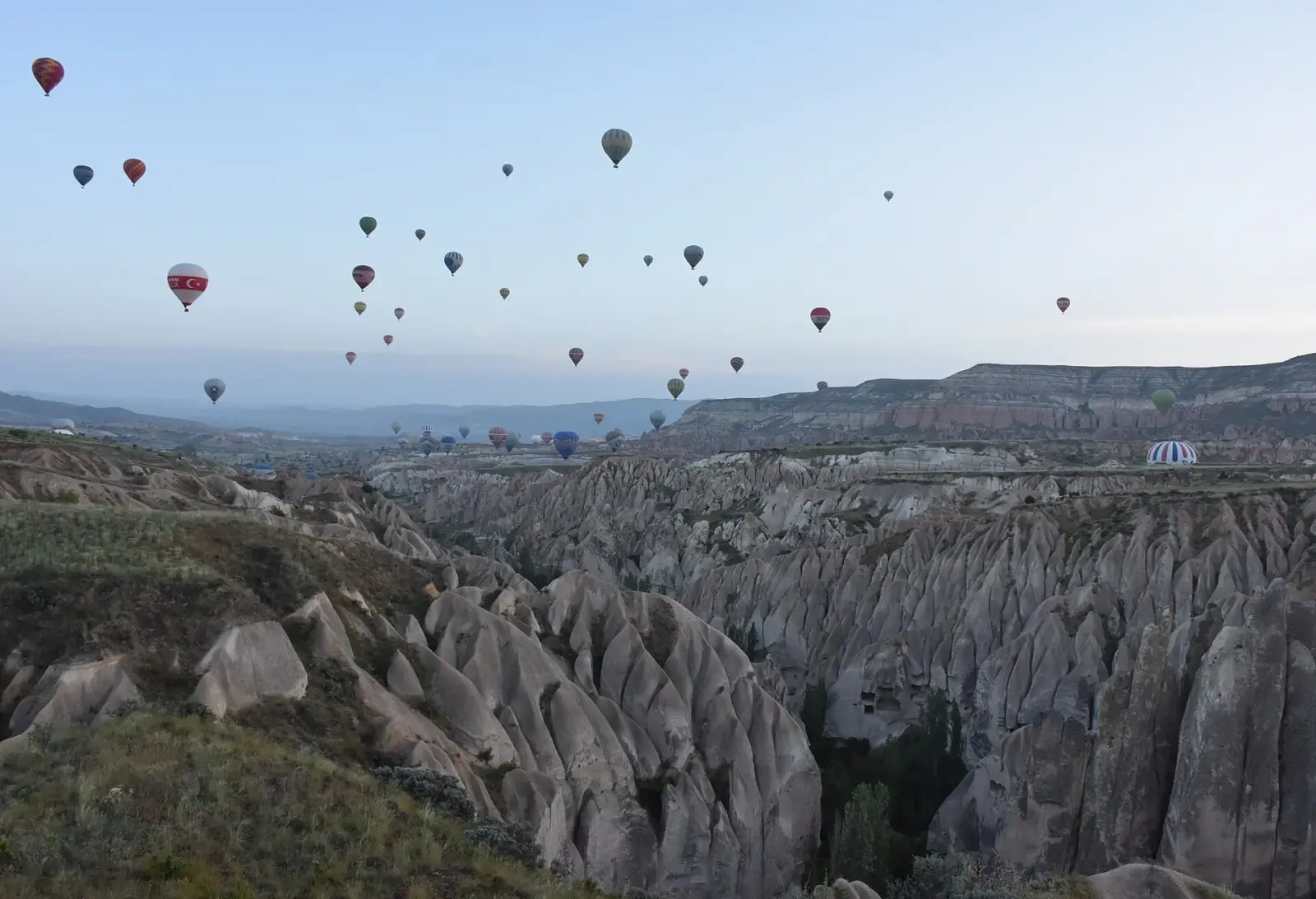Hot air balloons over Goreme in Cappadocia, Turkey